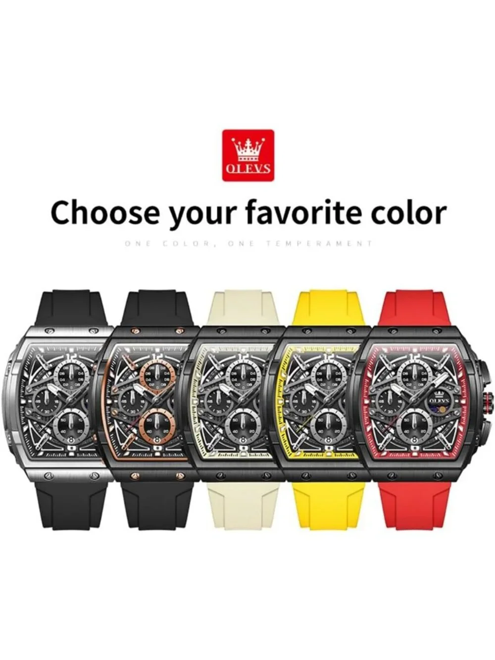 Men's Black Chronograph Big Square Analog Silicone Strap Waterproof Wrist Watch